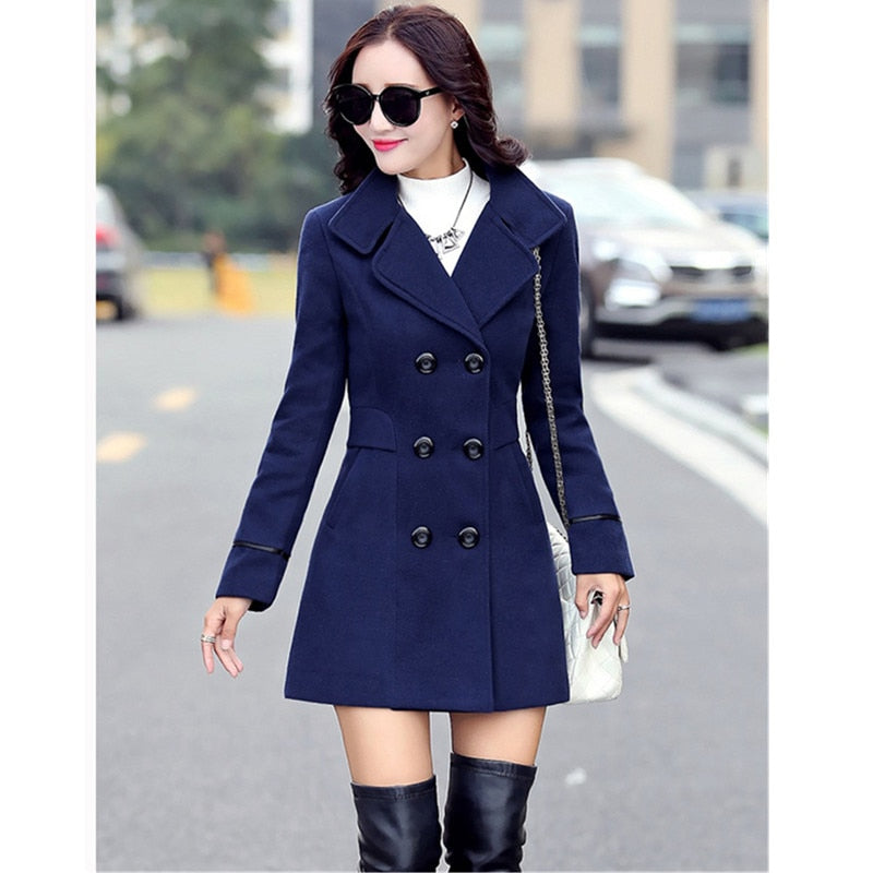 Wool Woolen Slim Wild Elegant Coats
