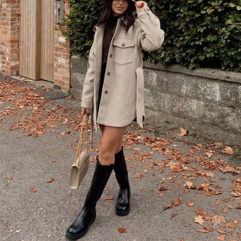 Vintage Loose Sashes Woolen Coats
