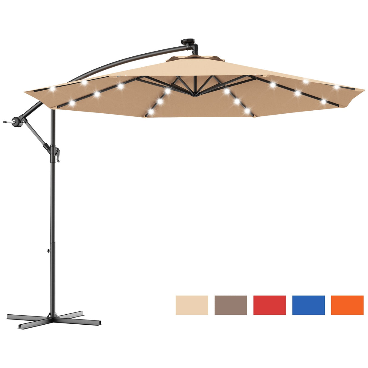 Costway 10-Foot Hanging Solar LED Umbrella Patio w/Base