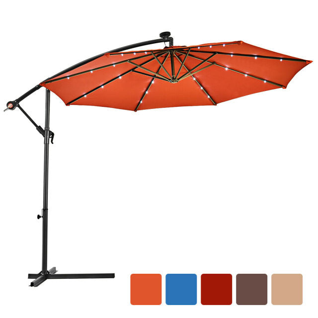 Costway 10-Foot Hanging Solar LED Umbrella Patio w/Base