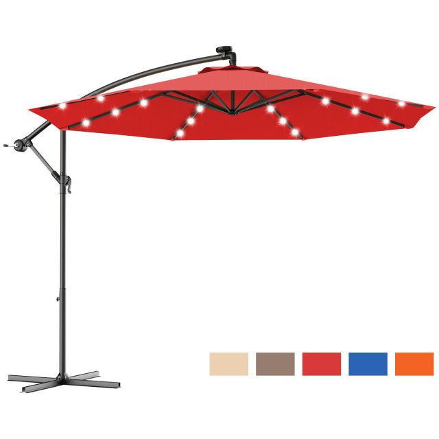 Costway 10-Foot Hanging Solar LED Umbrella Patio w/Base