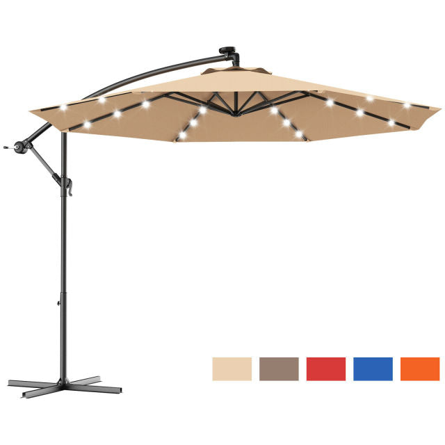 Costway 10-Foot Hanging Solar LED Umbrella Patio w/Base