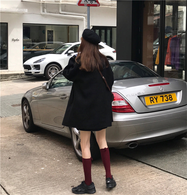 Wool Single Breasted Turn Down Collar Coats