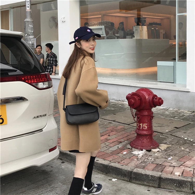 Wool Single Breasted Turn Down Collar Coats