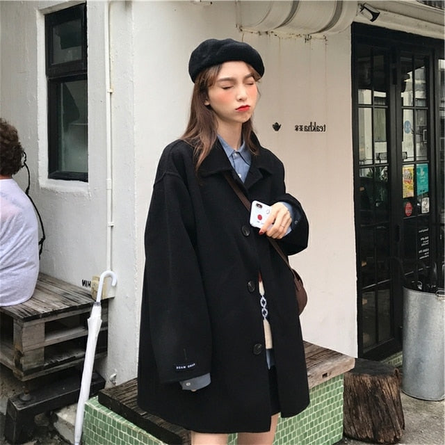 Wool Single Breasted Turn Down Collar Coats
