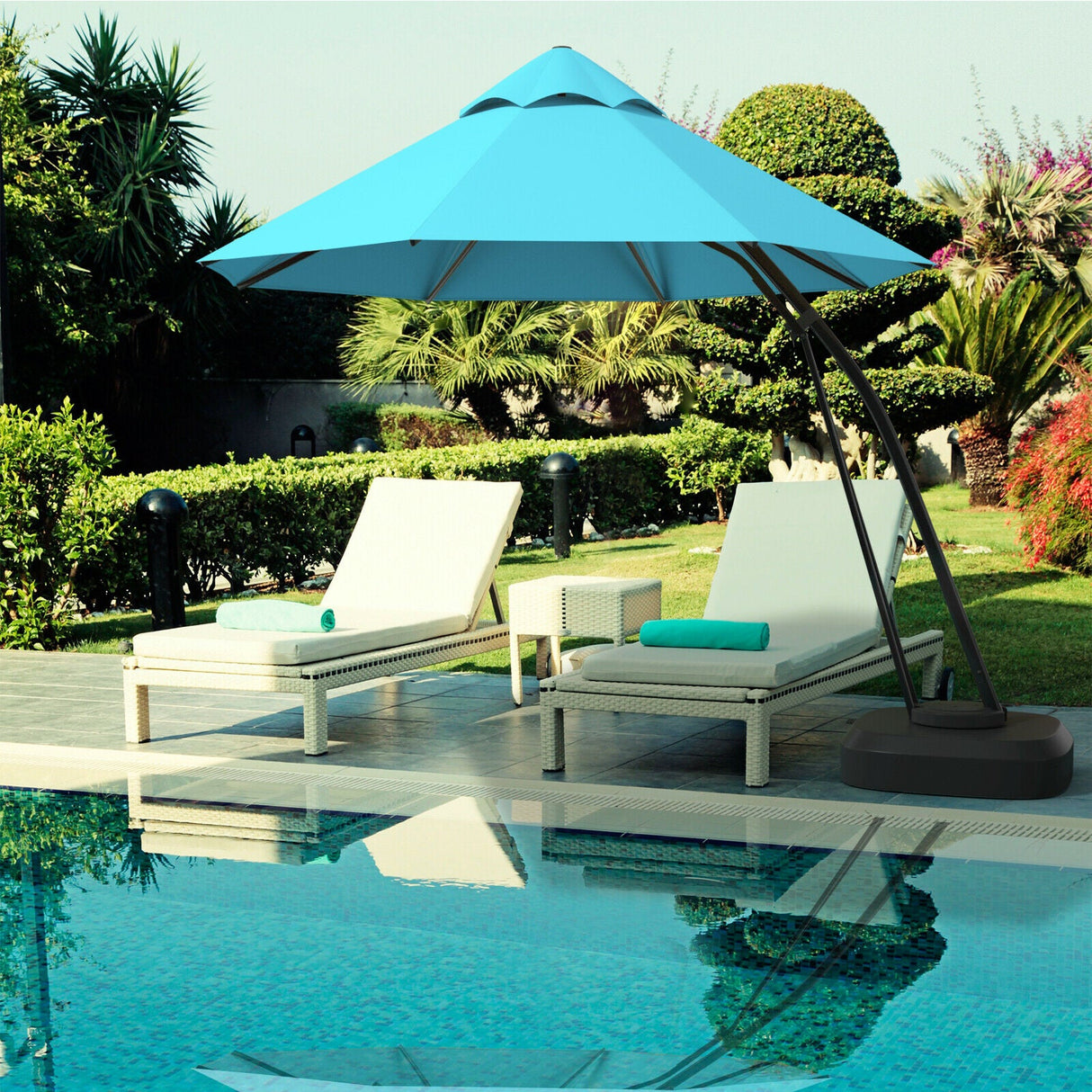 Outdoor Cantilever Offset Hanging Umbrella w/ Base 11 FT