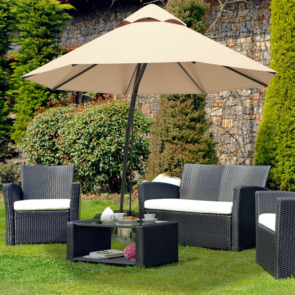 Outdoor Cantilever Offset Hanging Umbrella w/ Base 11 FT