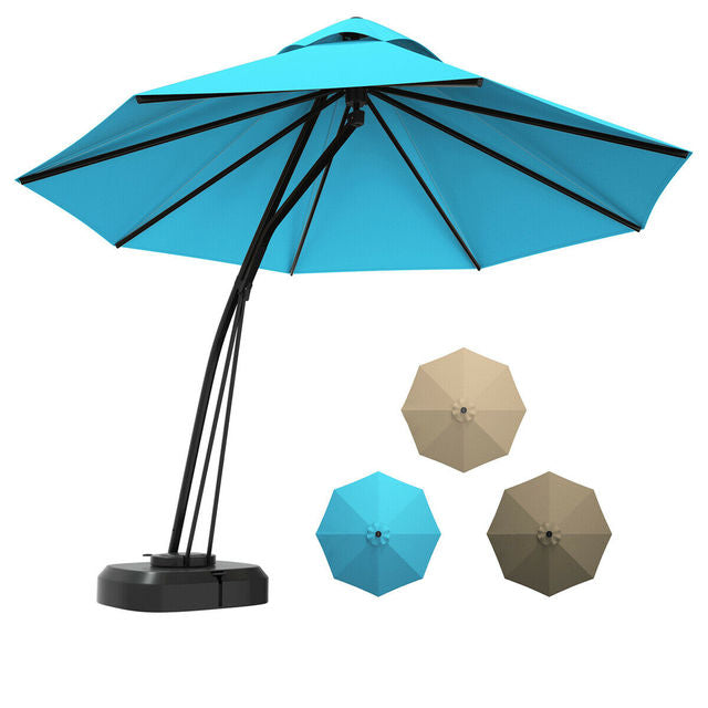 Outdoor Cantilever Offset Hanging Umbrella w/ Base 11 FT