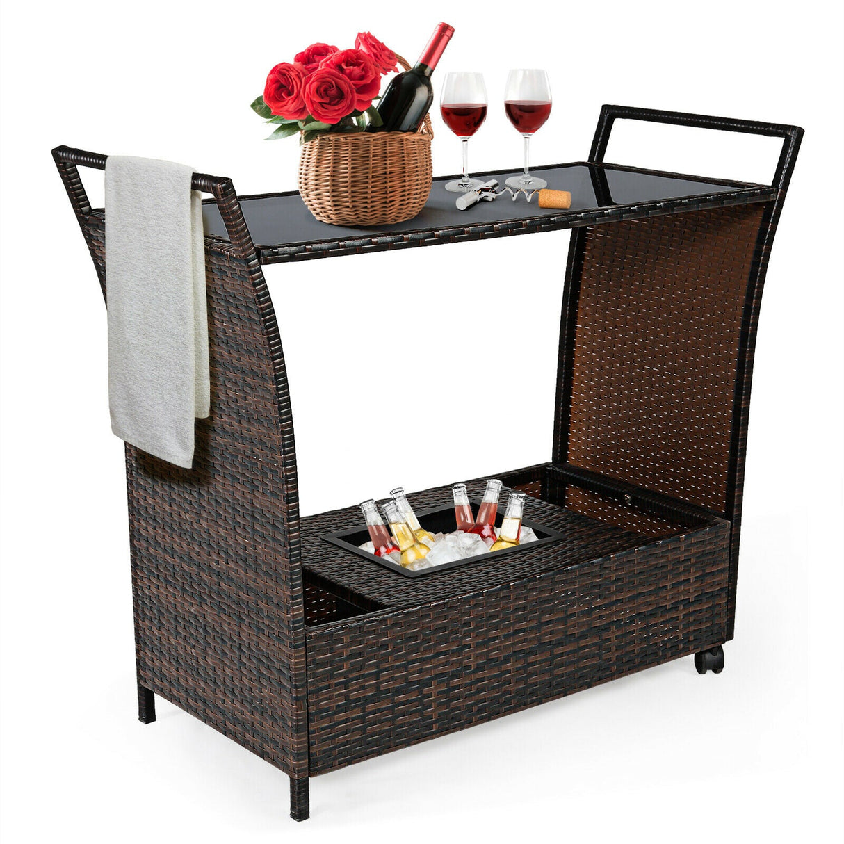 Patio Rattan Bar Serving Cart