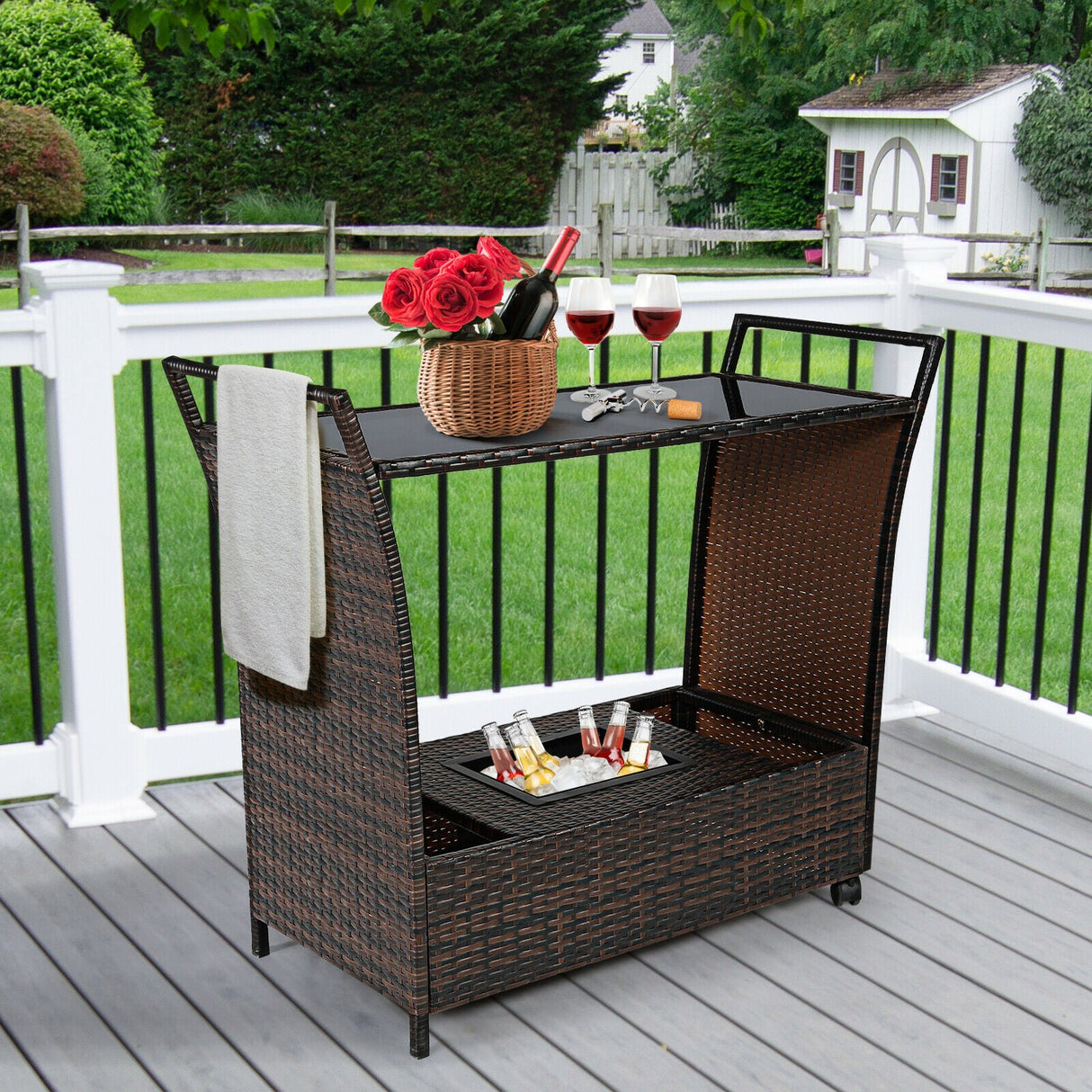 Patio Rattan Bar Serving Cart