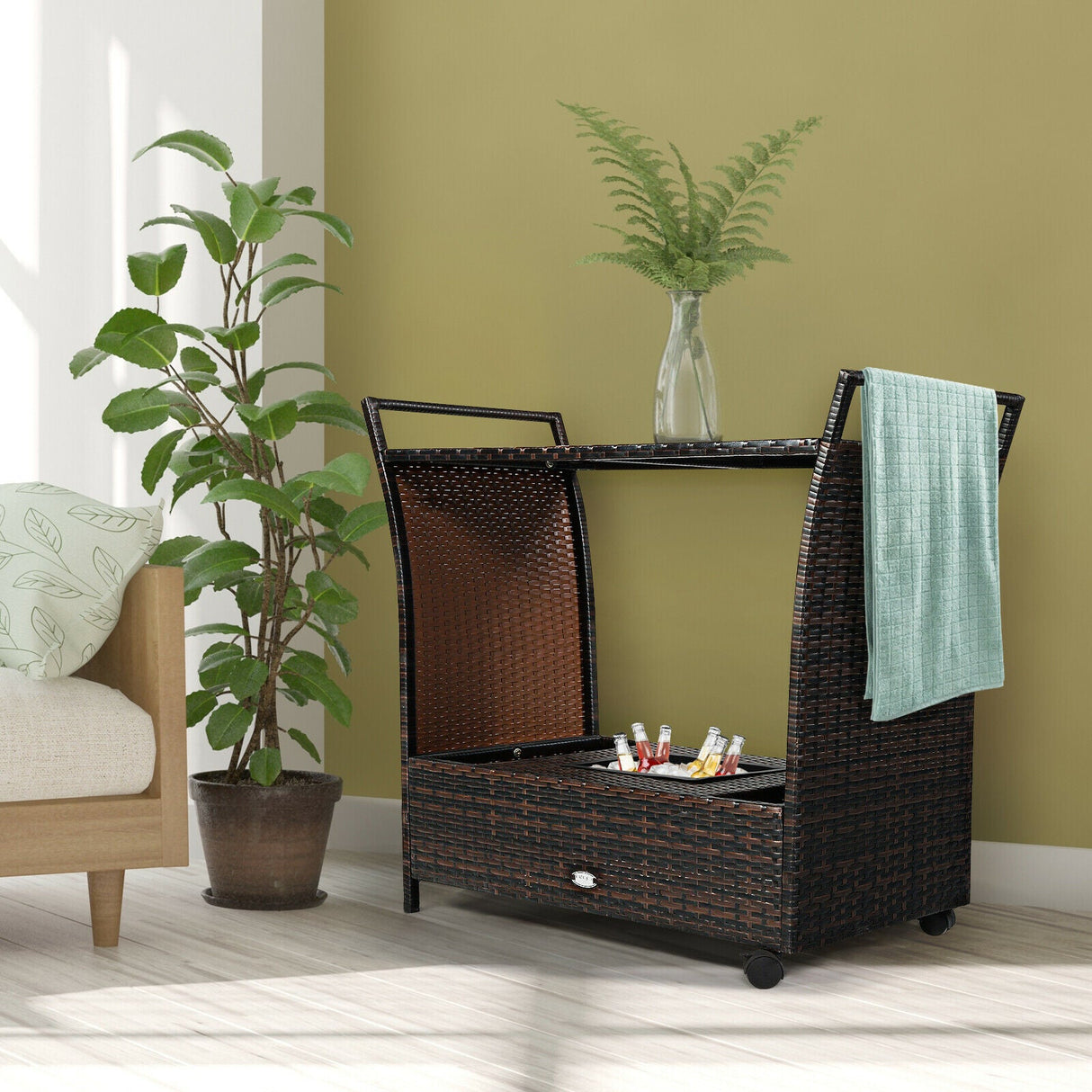 Patio Rattan Bar Serving Cart