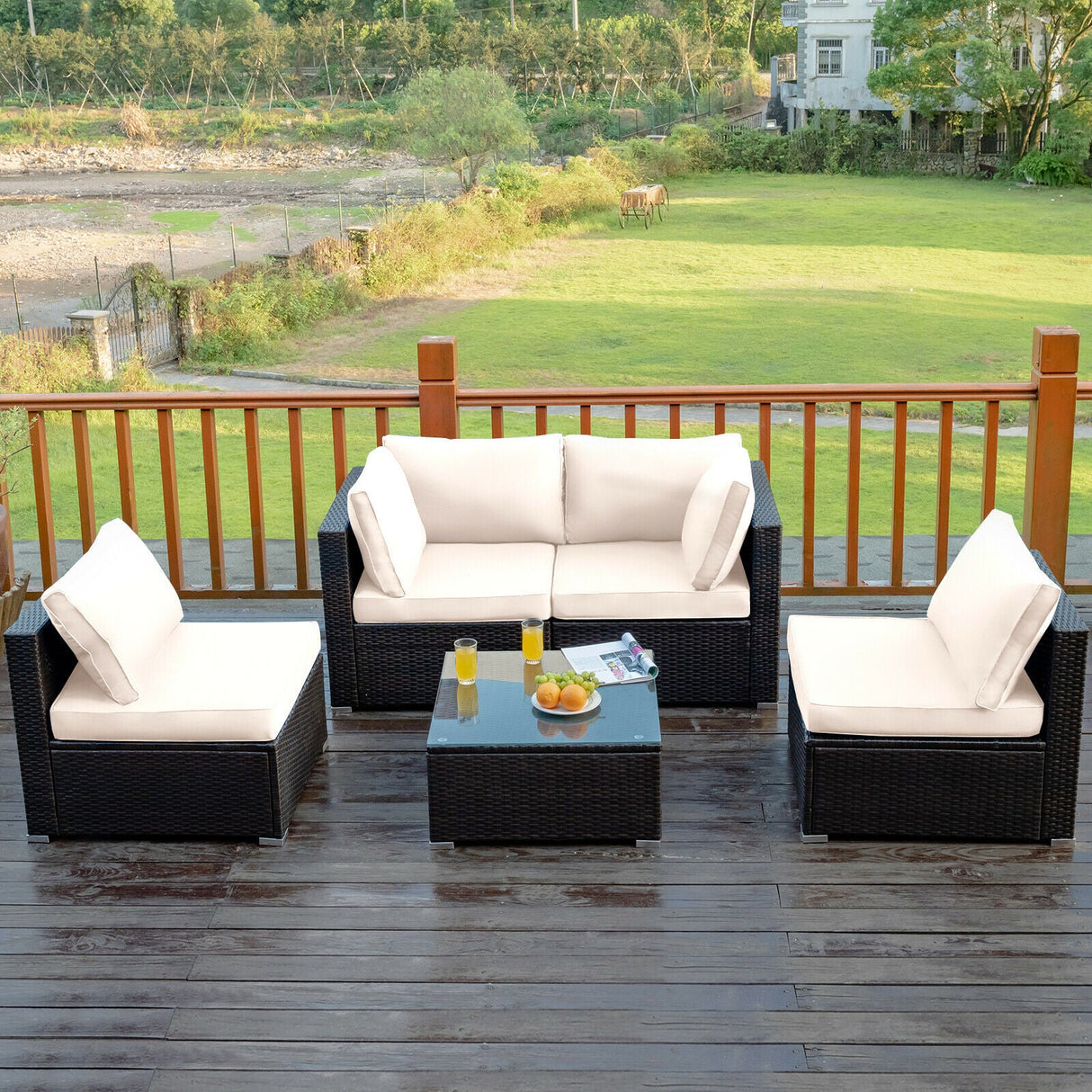 5 Piece Patio Rattan Furniture Set