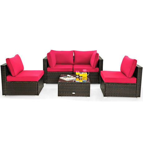 5 Piece Patio Rattan Furniture Set