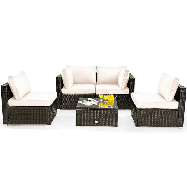 5 Piece Patio Rattan Furniture Set