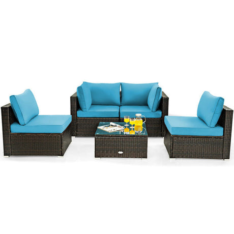 5 Piece Patio Rattan Furniture Set