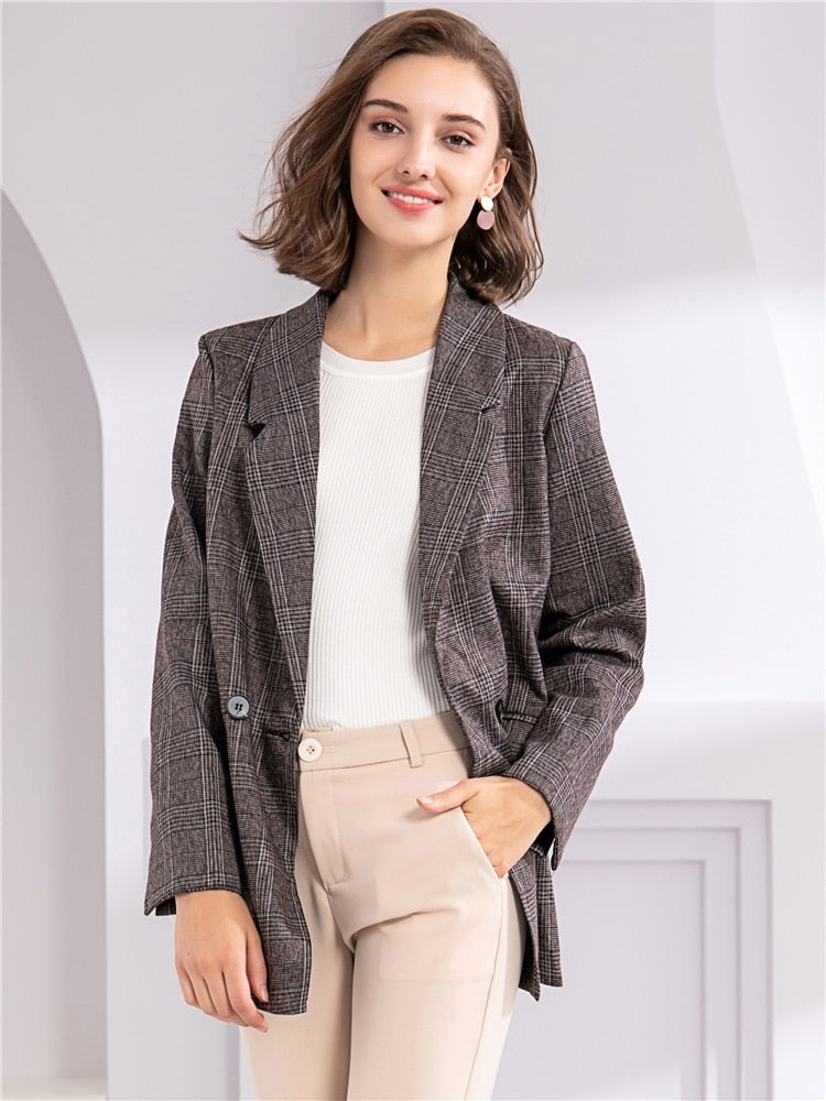 Plaid Double Breasted Pockets Formal Coat