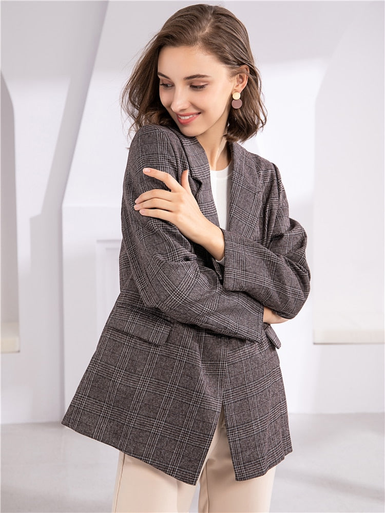 Plaid Double Breasted Pockets Formal Coat