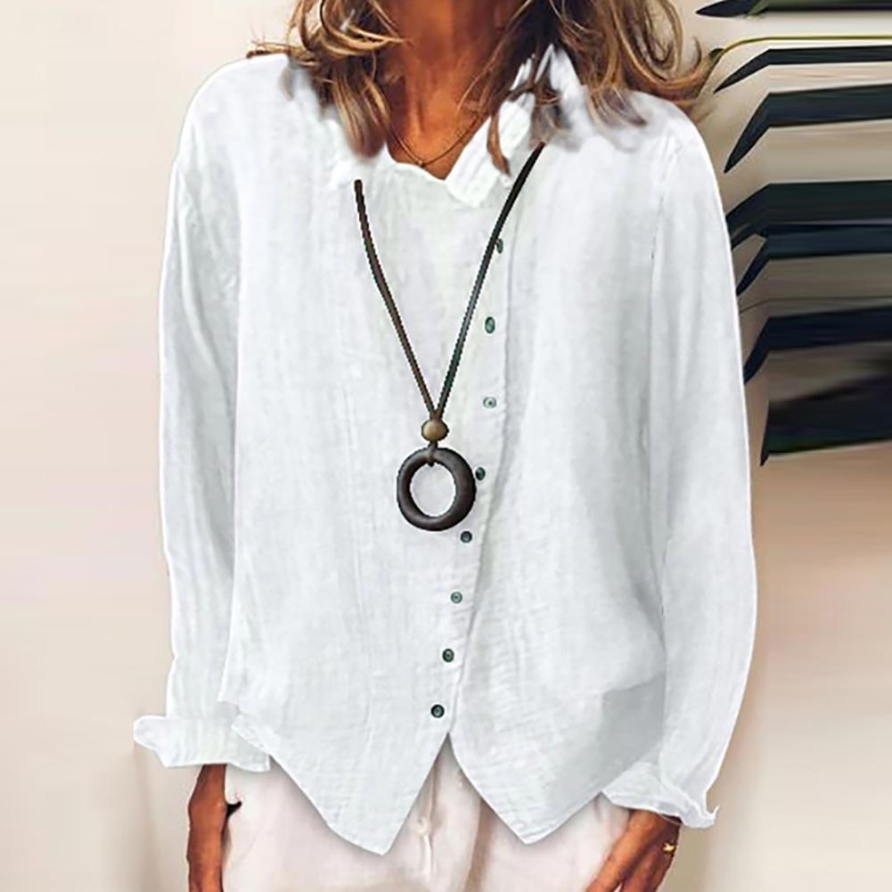 Solid Color Irregular Cotton Linen Blouse