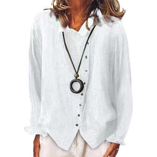 Solid Color Irregular Cotton Linen Blouse