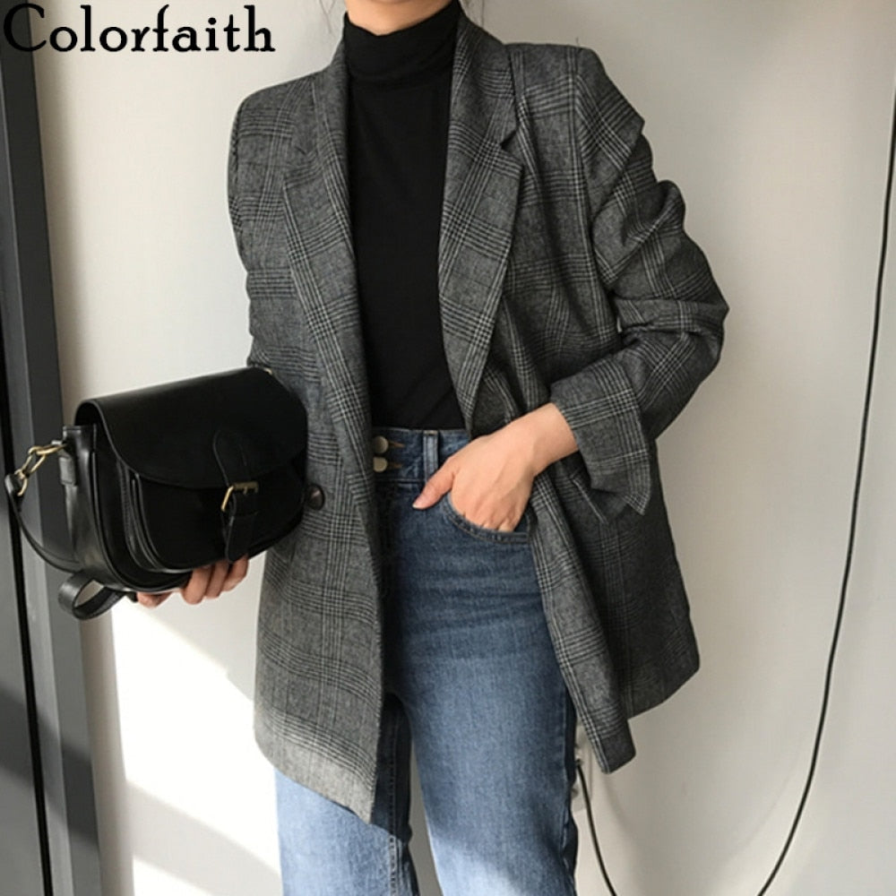 Plaid Double Breasted Pockets Formal Coat