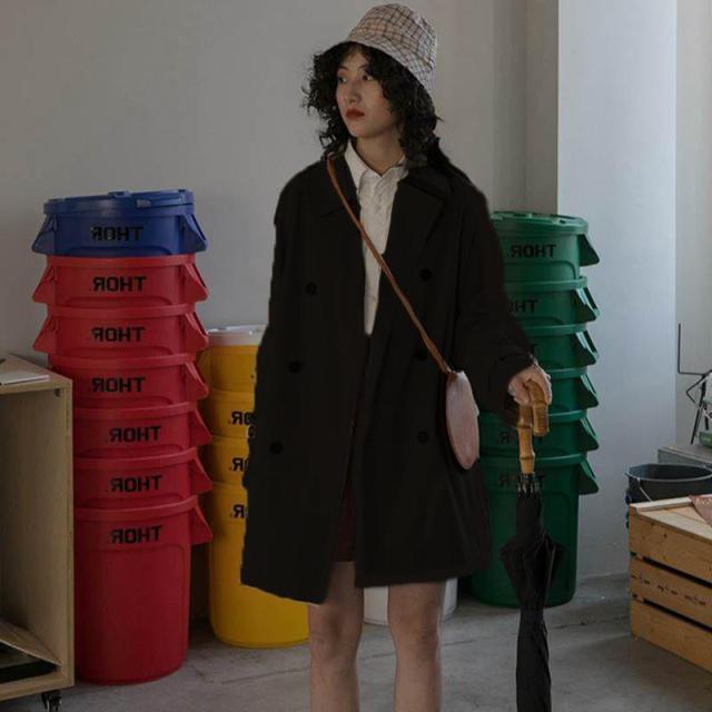 Trench Solid Loose Double Breasted Chic Coat