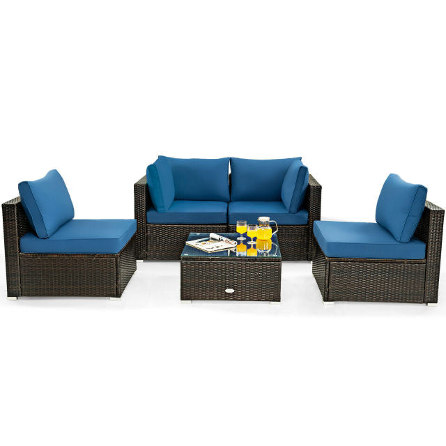 5 Piece Patio Rattan Furniture Set