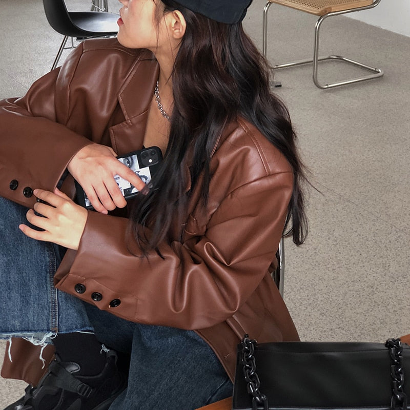 Vintage Loose Leather Moto Chic PU Coat