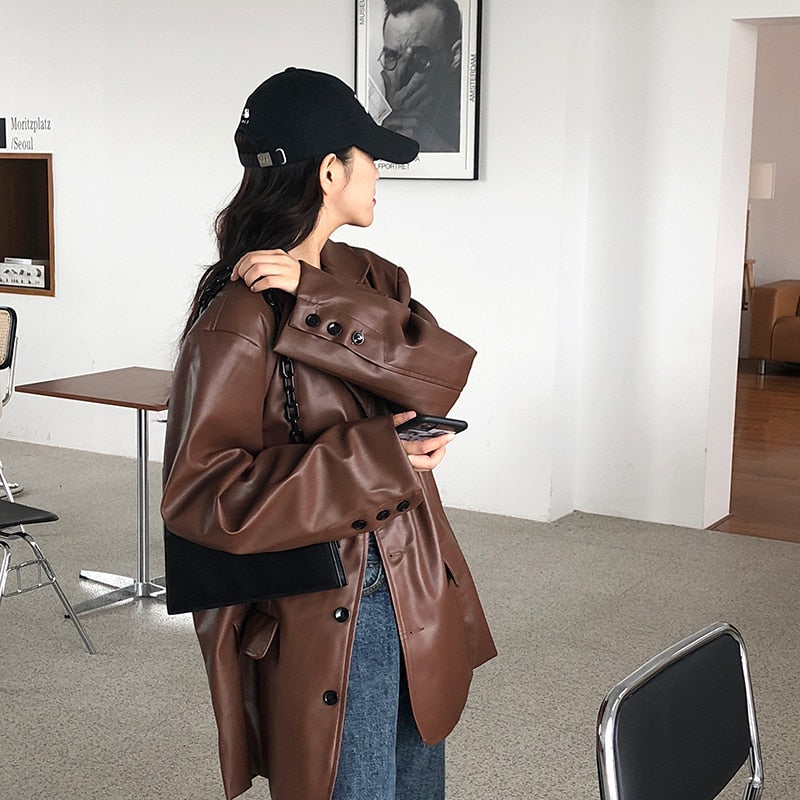 Vintage Loose Leather Moto Chic PU Coat
