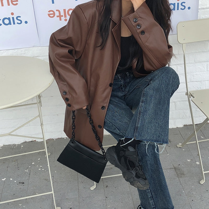 Vintage Loose Leather Moto Chic PU Coat