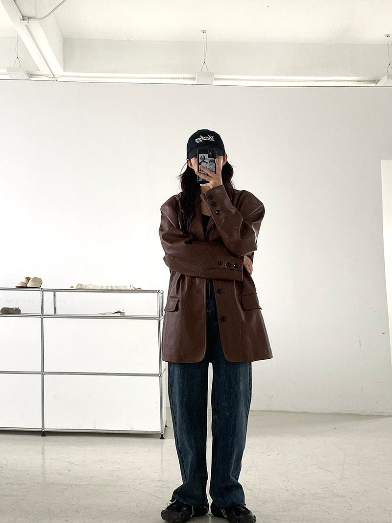 Vintage Loose Leather Moto Chic PU Coat