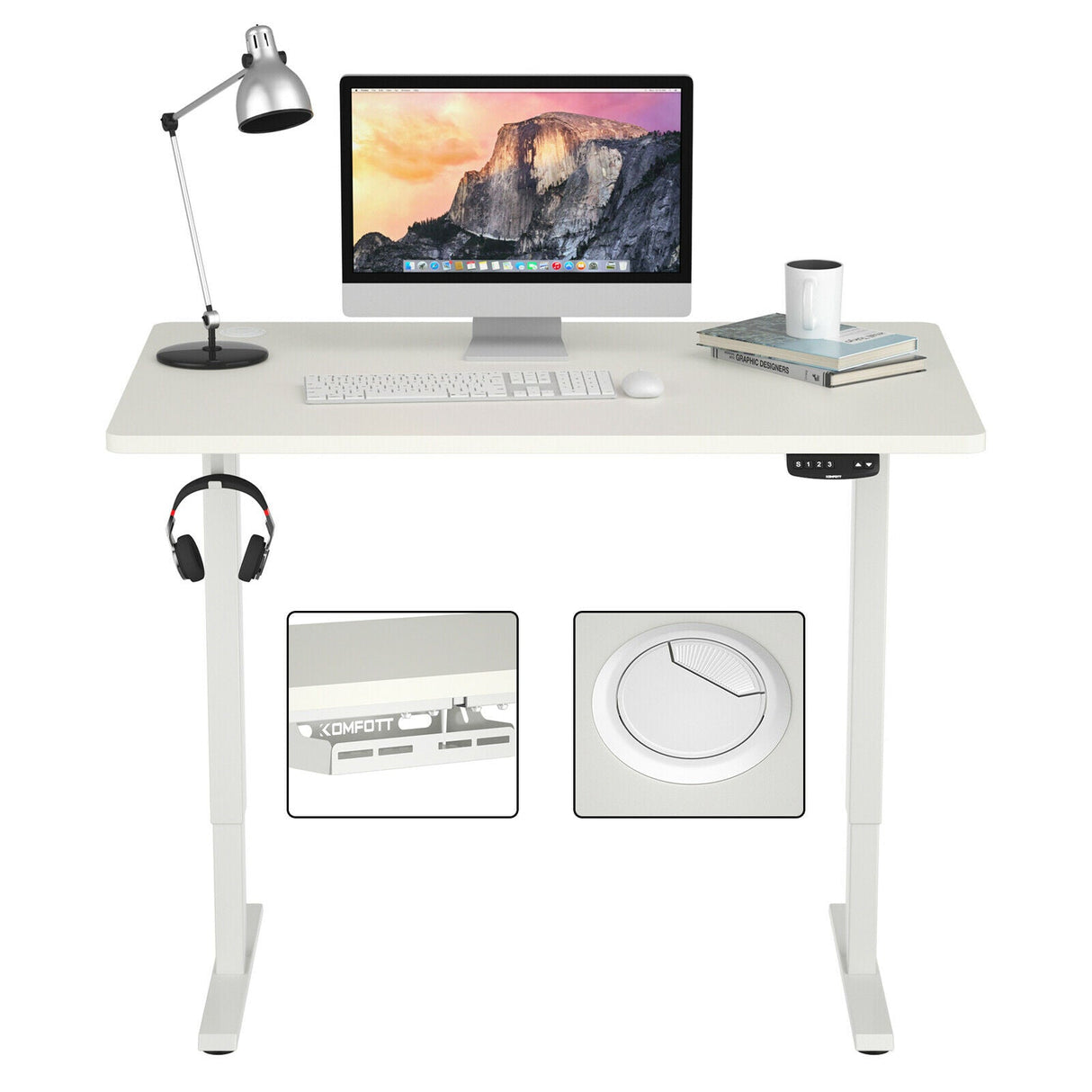 Costway Electric Standing Desk Sit to Stand Height Adjustable Dual Motor White HW67380US-WH+HW68157WH-M