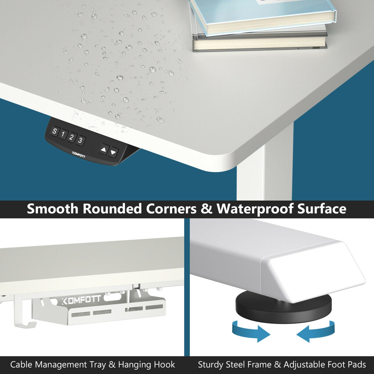 Costway Electric Standing Desk Sit to Stand Height Adjustable Dual Motor White HW67380US-WH+HW68157WH-M