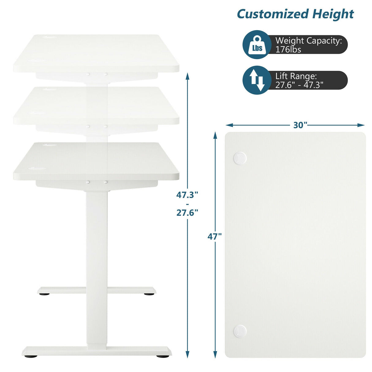 Costway Electric Standing Desk Sit to Stand Height Adjustable Dual Motor White HW67380US-WH+HW68157WH-M