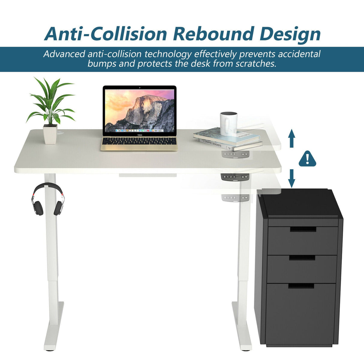 Costway Electric Standing Desk Sit to Stand Height Adjustable Dual Motor White HW67380US-WH+HW68157WH-M