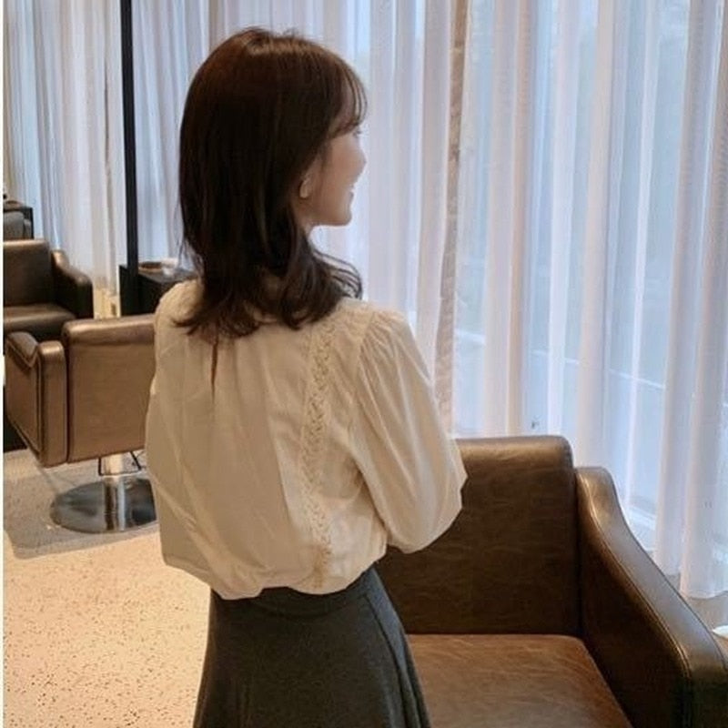 Lace Turtleneck Patchwork Elegant Blouse