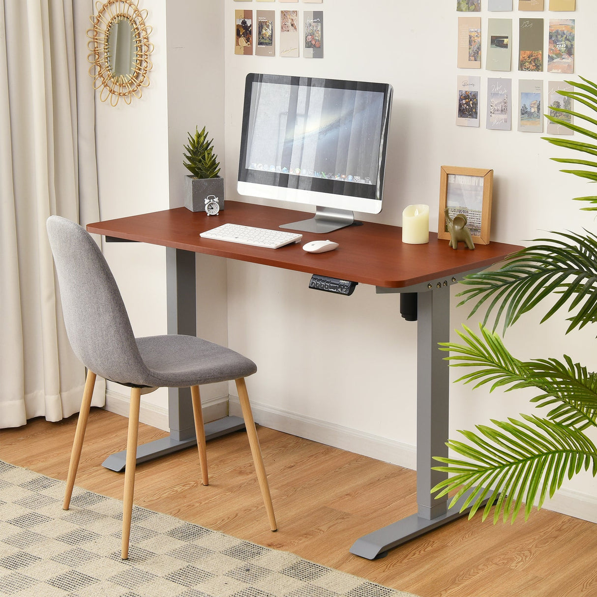 Costway Electric Adjustable Standing Desk Stand up Workstation w/Control Teak HW67581TN