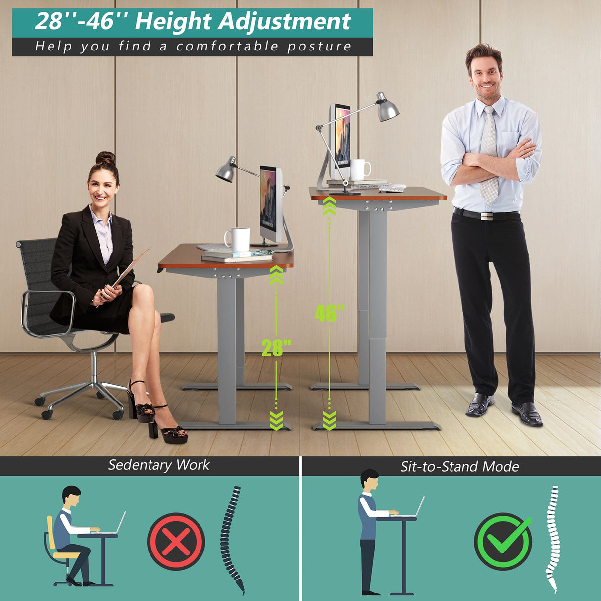 Costway Electric Adjustable Standing Desk Stand up Workstation w/Control Teak HW67581TN