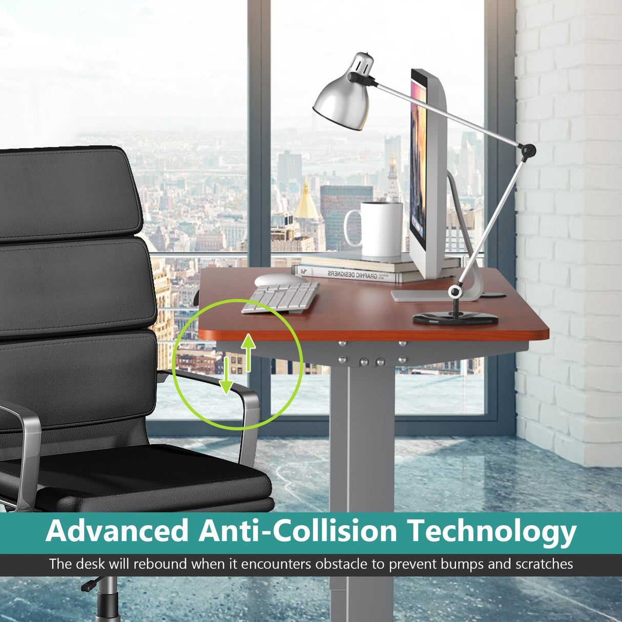 Costway Electric Adjustable Standing Desk Stand up Workstation w/Control Teak HW67581TN