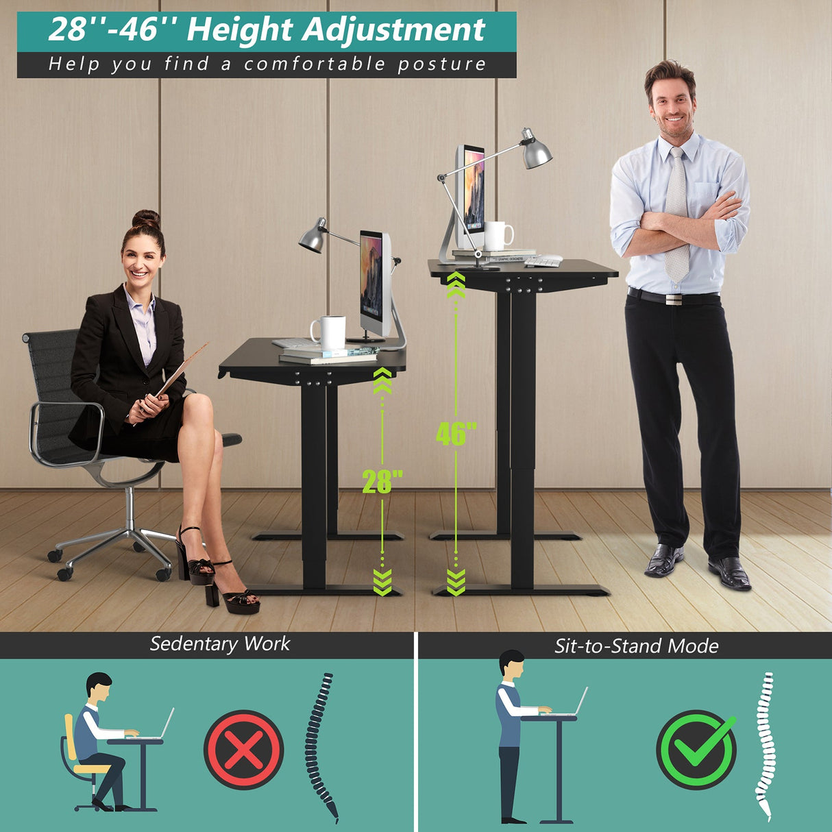 Costway Electric Adjustable Standing Desk Stand up Workstation w/Control Black HW67581BK