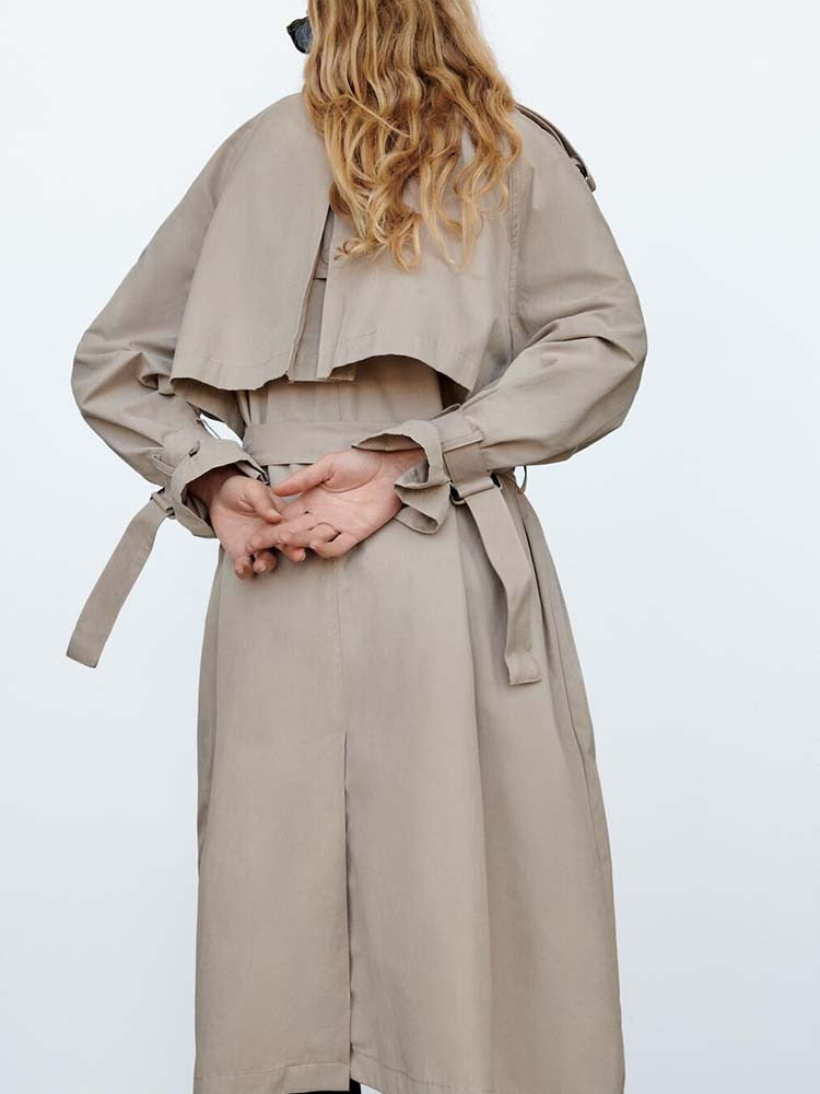 retro classic belt double breasted long trench coat