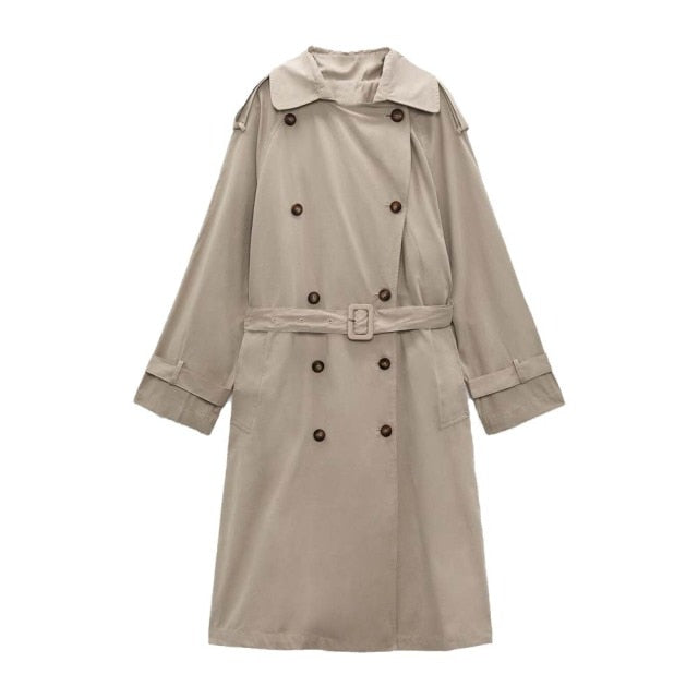 retro classic belt double breasted long trench coat