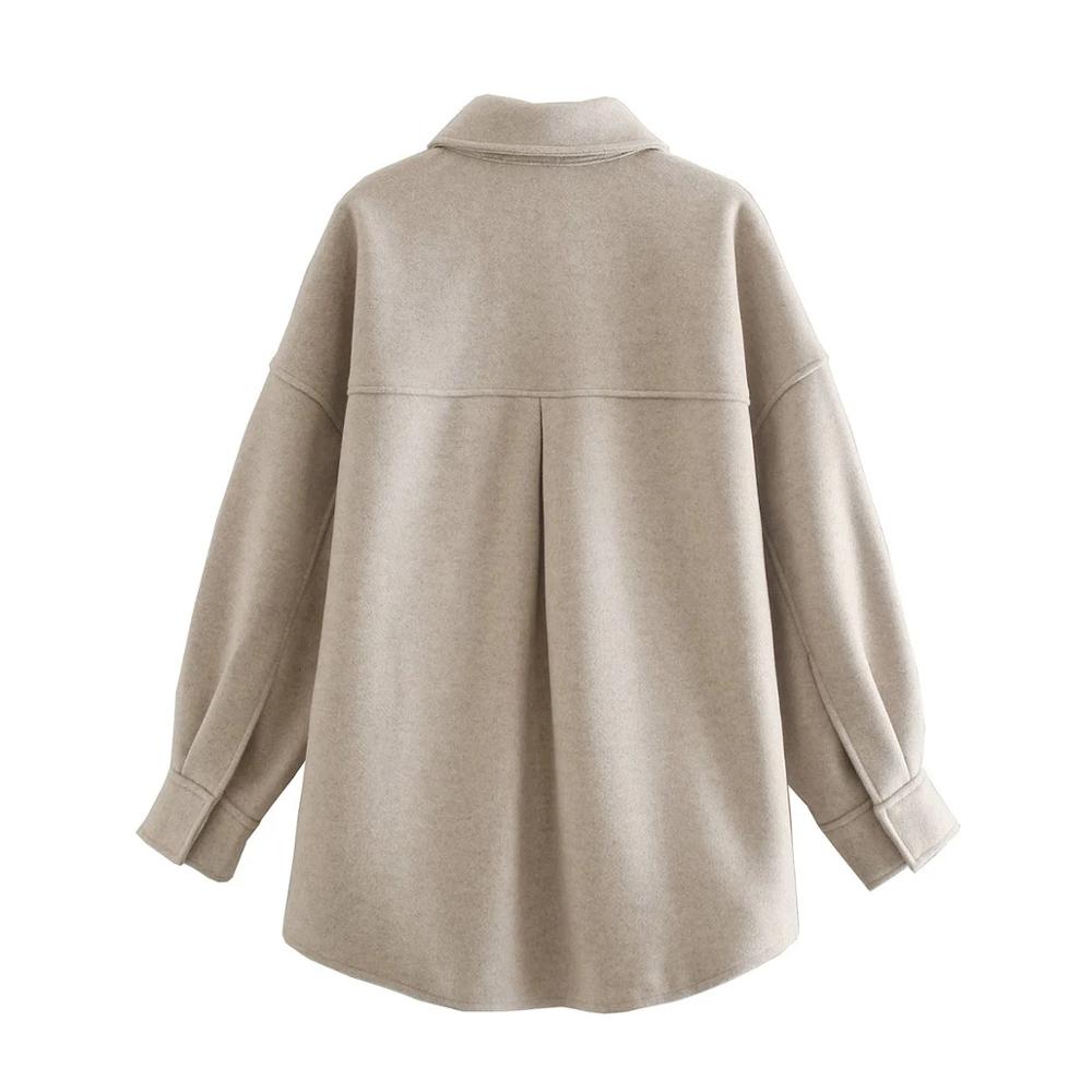 Woolen Loose Casual Solid Solid Lapel Coat