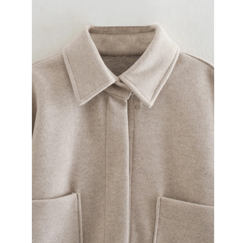 Woolen Loose Casual Solid Solid Lapel Coat
