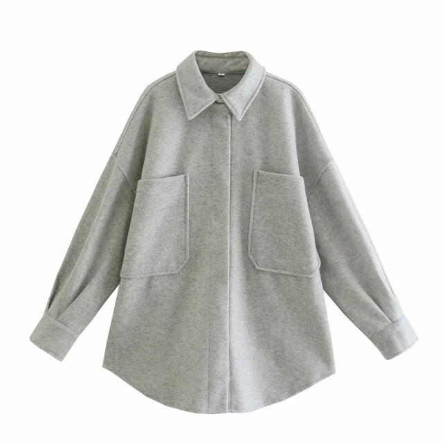 Woolen Loose Casual Solid Solid Lapel Coat
