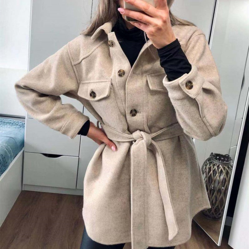 Vintage Loose Sashes Woolen Coats