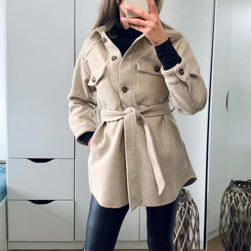 Vintage Loose Sashes Woolen Coats