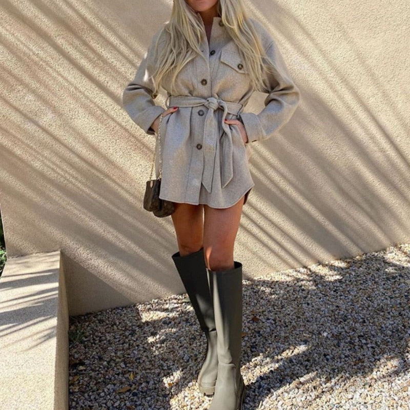 Vintage Loose Sashes Woolen Coats