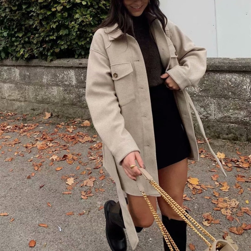 Vintage Loose Sashes Woolen Coats