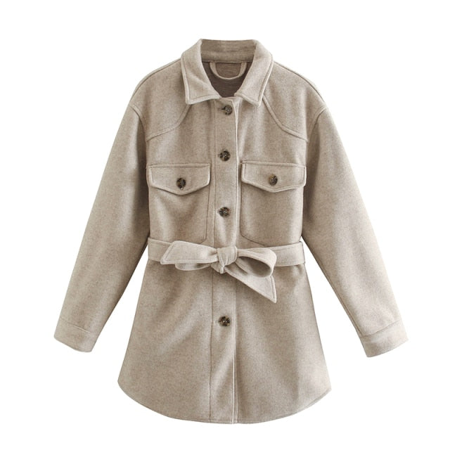 Vintage Loose Sashes Woolen Coats