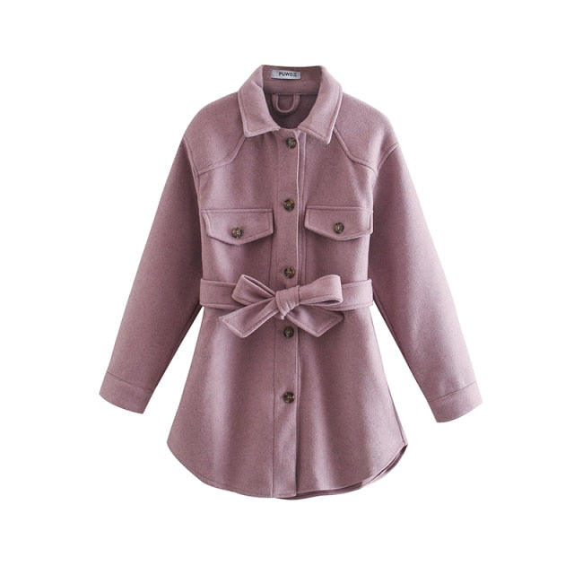 Vintage Loose Sashes Woolen Coats